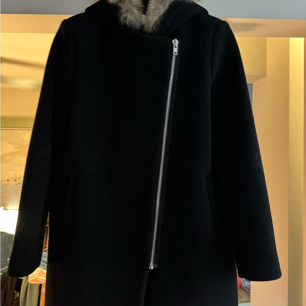 Women's Black Coat with Fur Trim